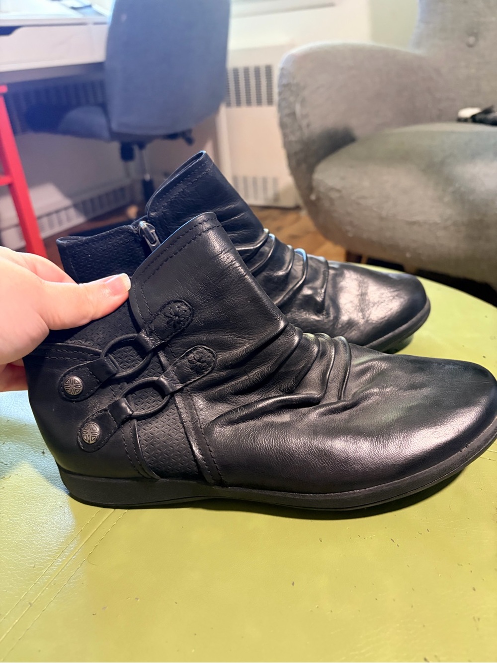 Black leather ankle booties